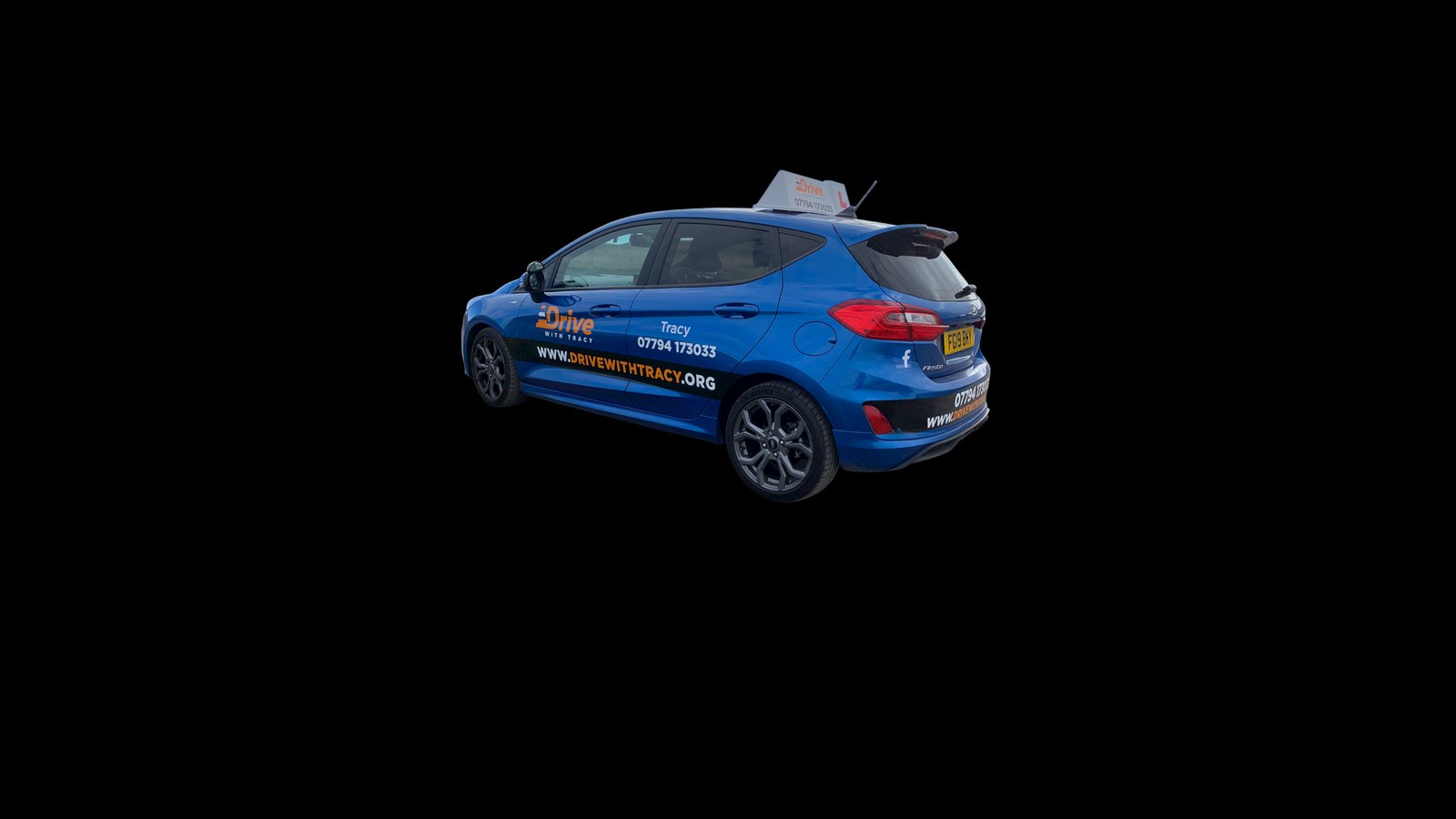 Drive With Tracy training car — side angle